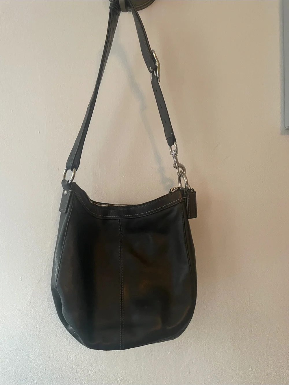 Coach Black Leather Hobo Bag with Silver Hardware